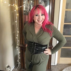 Olive green corset jumpsuit